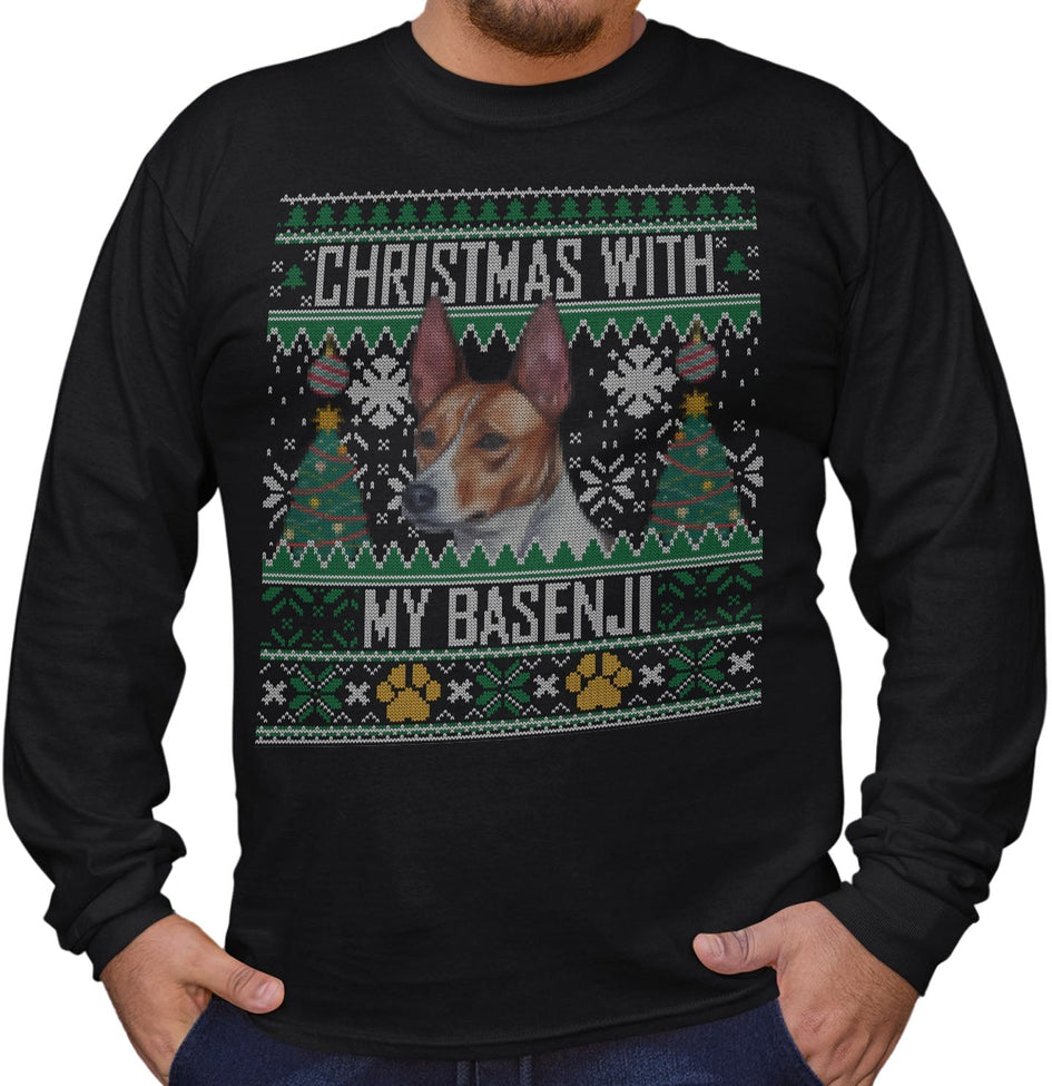 Ugly Sweater Christmas with My Basenji - Adult Unisex Long Sleeve T-Shirt