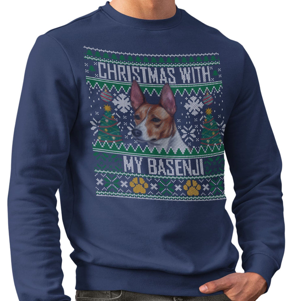 Ugly Sweater Christmas with My Basenji - Adult Unisex Crewneck Sweatshirt