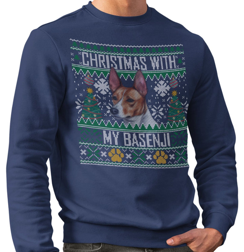 Ugly Christmas Sweater with My Basenji - Adult Unisex Crewneck Sweatshirt