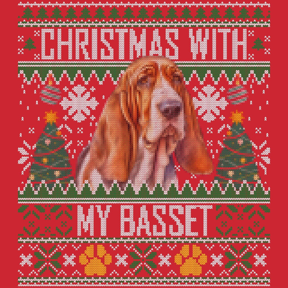 Ugly Sweater Christmas with My Basset Hound - Adult Unisex Long Sleeve T-Shirt