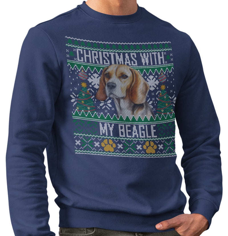 Ugly Christmas Sweater with My Beagle - Adult Unisex Crewneck Sweatshirt