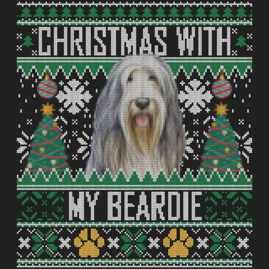 Ugly Sweater Christmas with My Bearded Collie - Women's V-Neck Long Sleeve T-Shirt