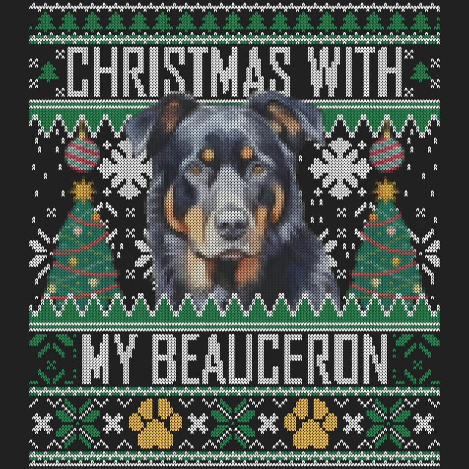 Ugly Sweater Christmas with My Beauceron - Women's V-Neck Long Sleeve T-Shirt