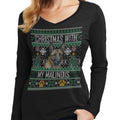 Ugly Christmas Sweater with My Belgian Malinois - Women's V-Neck Long Sleeve T-Shirt