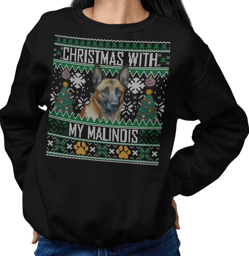 Ugly Sweater Christmas with My Belgian Malinois - Adult Unisex Crewneck Sweatshirt