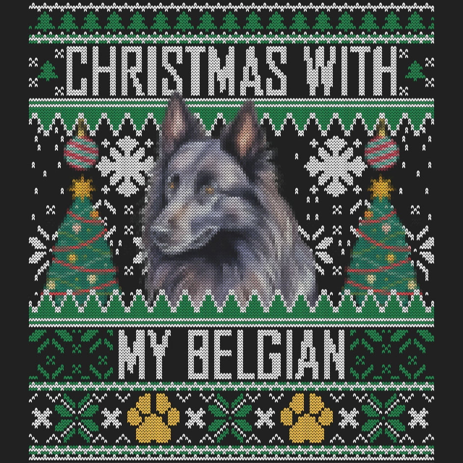 Ugly Sweater Christmas with My Belgian Sheepdog - Women's V-Neck Long Sleeve T-Shirt