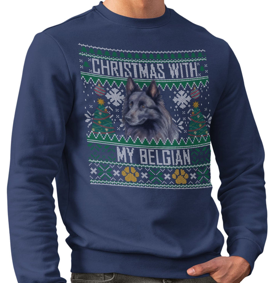 Ugly Sweater Christmas with My Belgian Sheepdog - Adult Unisex Crewneck Sweatshirt