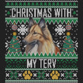 Ugly Sweater Christmas with My Belgian Tervuren - Women's V-Neck Long Sleeve T-Shirt