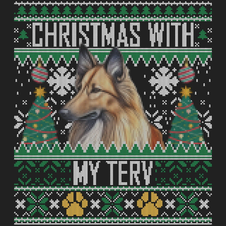 Ugly Sweater Christmas with My Belgian Tervuren - Women's V-Neck Long Sleeve T-Shirt