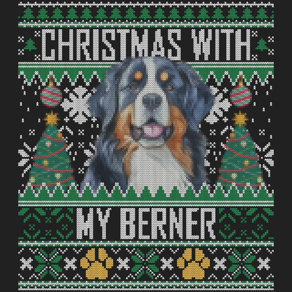 Ugly Sweater Christmas with My Bernese Mountain Dog - Women's V-Neck Long Sleeve T-Shirt