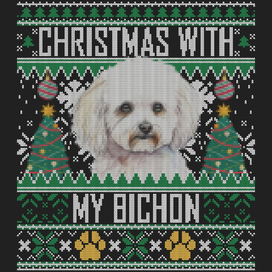 Ugly Sweater Christmas with My Bichon Frise - Women's V-Neck Long Sleeve T-Shirt