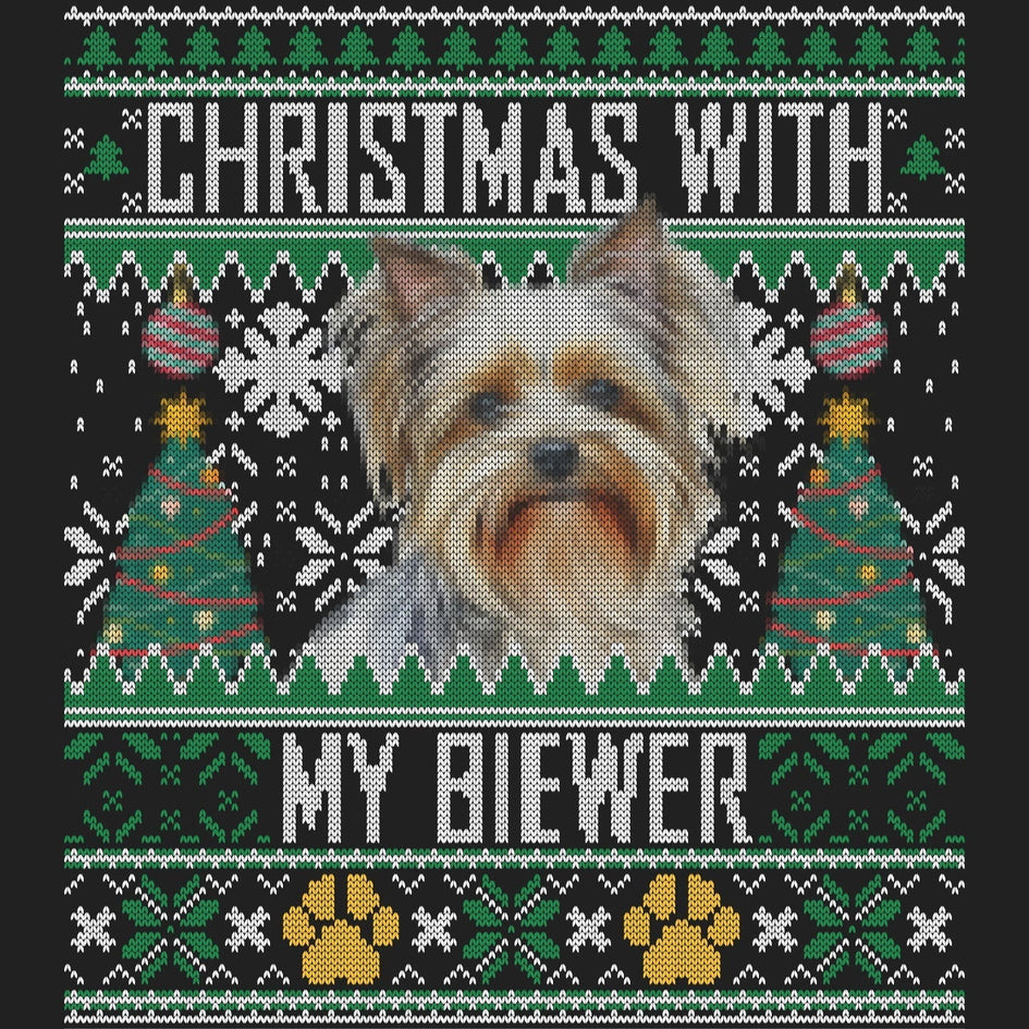 Ugly Sweater Christmas with My Biewer Terrier - Women's V-Neck Long Sleeve T-Shirt
