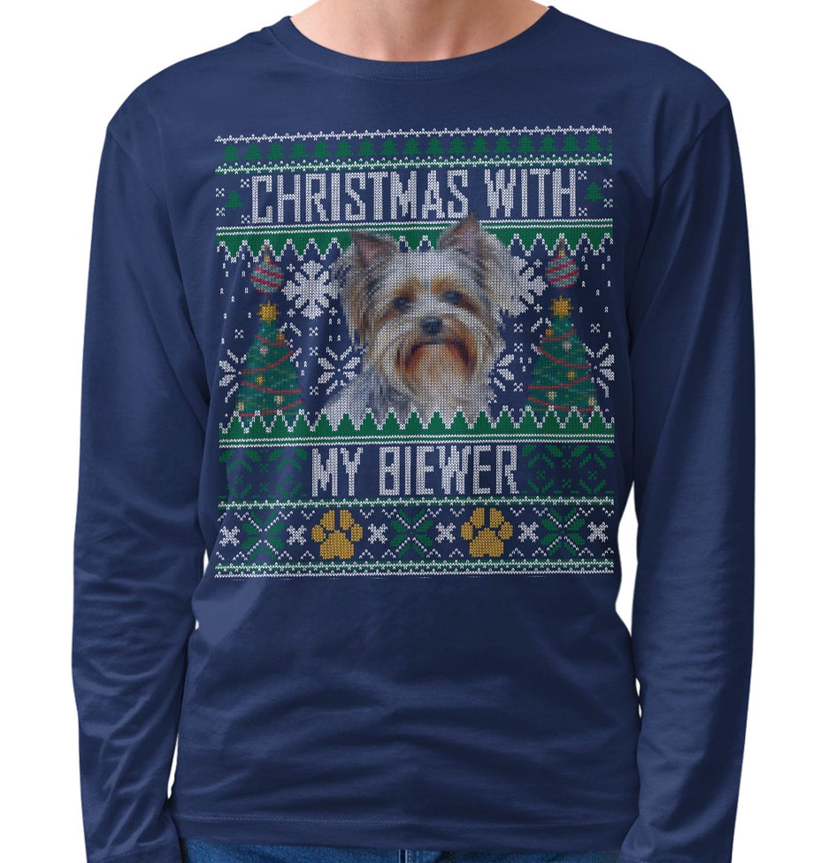 Ugly Sweater Christmas with My Biewer Terrier - Adult Unisex Long Sleeve T-Shirt