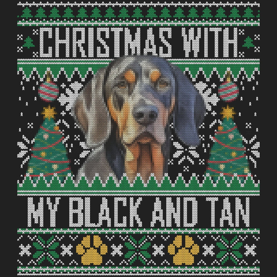 Ugly Sweater Christmas with My Black and Tan Coonhound - Women's V-Neck Long Sleeve T-Shirt