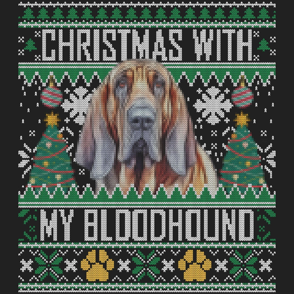 Ugly Sweater Christmas with My Bloodhound - Women's V-Neck Long Sleeve T-Shirt