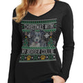 Ugly Christmas Sweater with My Border Collie - Women's V-Neck Long Sleeve T-Shirt