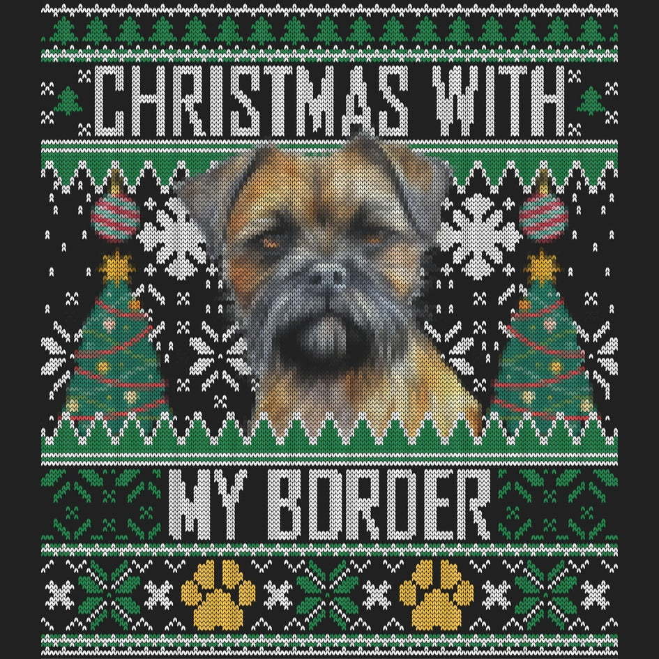 Ugly Sweater Christmas with My Border Terrier - Women's V-Neck Long Sleeve T-Shirt