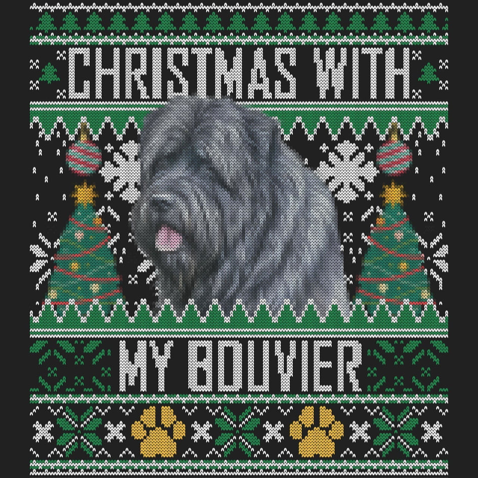 Ugly Sweater Christmas with My Bouvier des Flandres - Women's V-Neck Long Sleeve T-Shirt