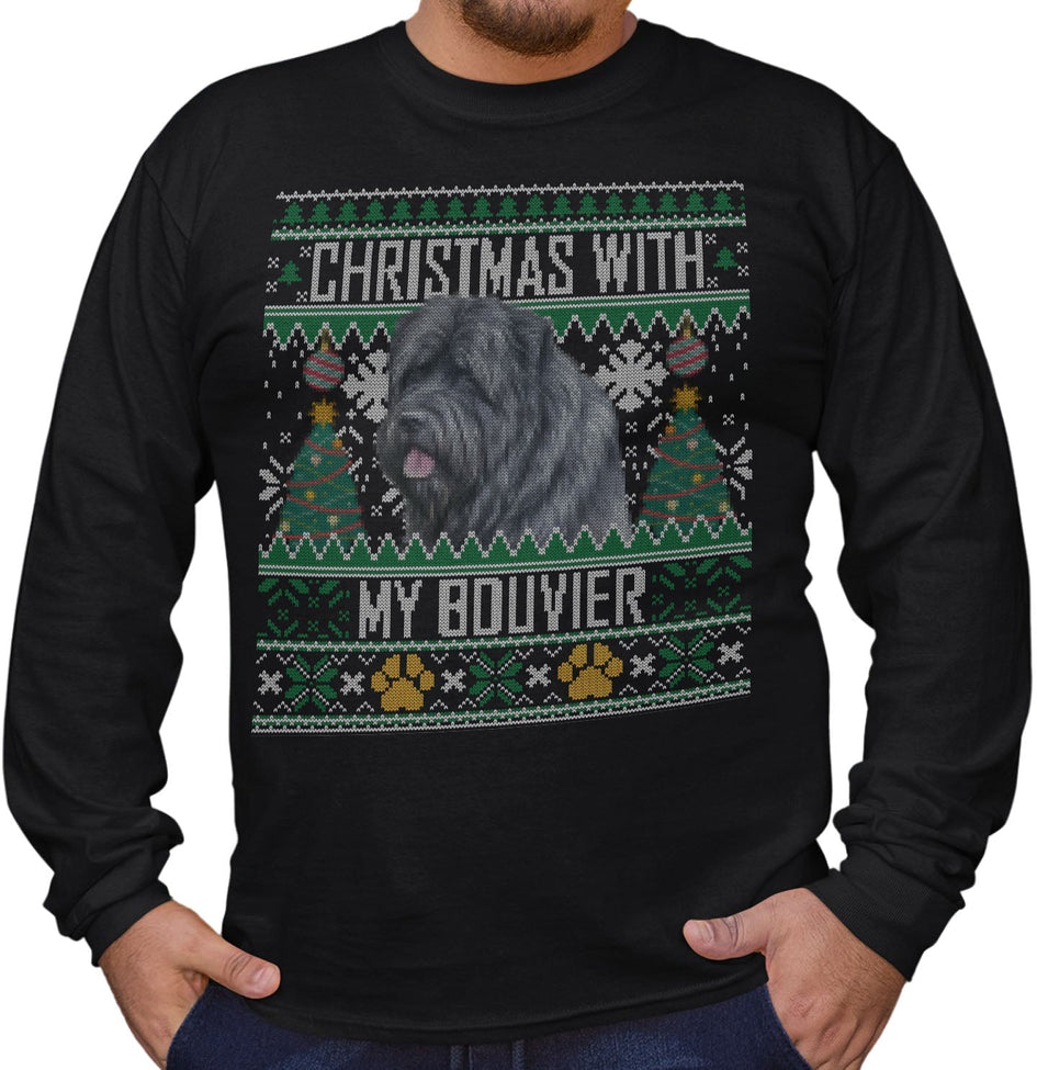 Ugly Sweater Christmas with My Bouvier des Flandres - Adult Unisex Long Sleeve T-Shirt