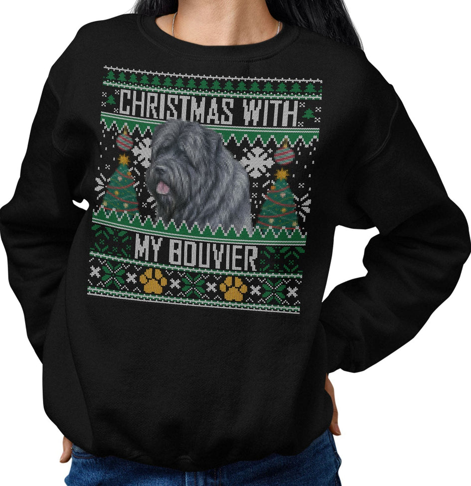 Ugly Sweater Christmas with My Bouvier des Flandres - Adult Unisex Crewneck Sweatshirt