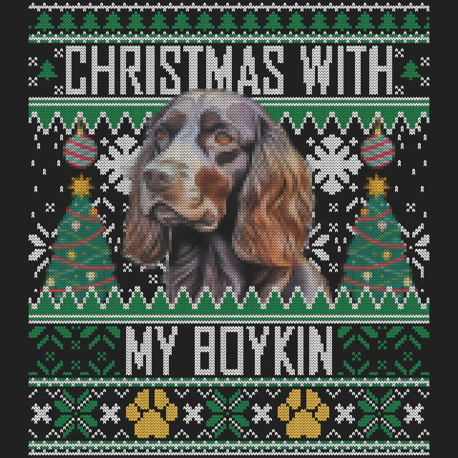 Ugly Sweater Christmas with My Boykin Spaniel - Women's V-Neck Long Sleeve T-Shirt