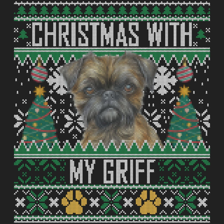 Ugly Sweater Christmas with My Brussels Griffon - Women's V-Neck Long Sleeve T-Shirt