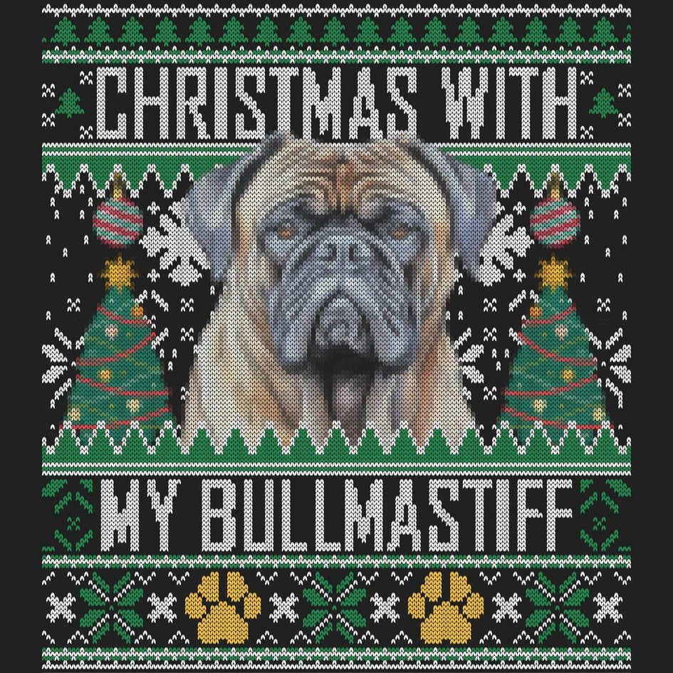 Ugly Sweater Christmas with My Bullmastiff - Women's V-Neck Long Sleeve T-Shirt