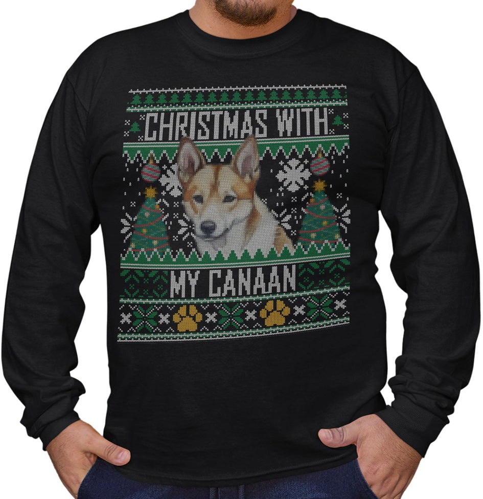 Ugly Sweater Christmas with My Canaan Dog - Adult Unisex Long Sleeve T-Shirt