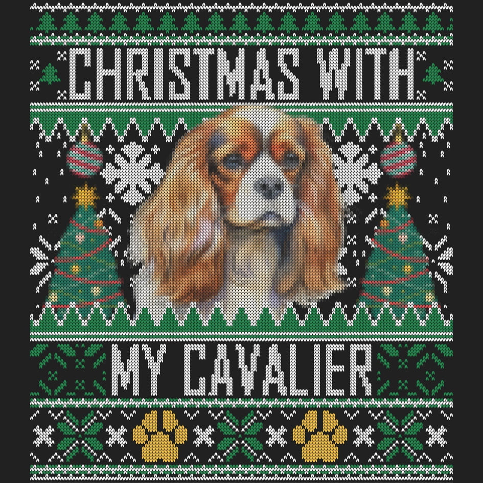 Ugly Sweater Christmas with My Cavalier King Charles Spaniel - Women's V-Neck Long Sleeve T-Shirt