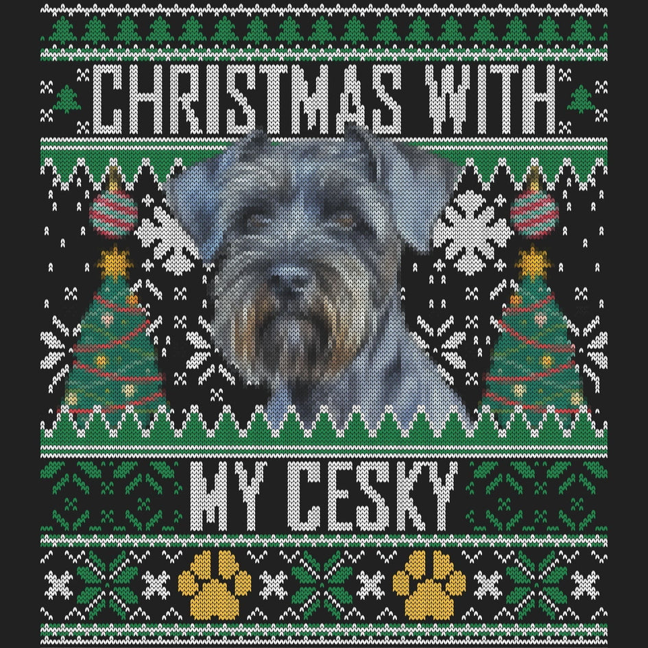 Ugly Sweater Christmas with My Cesky Terrier - Women's V-Neck Long Sleeve T-Shirt