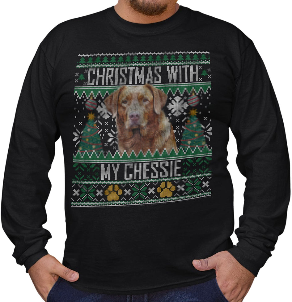 Ugly Sweater Christmas with My Chesapeake Bay Retriever - Adult Unisex Long Sleeve T-Shirt