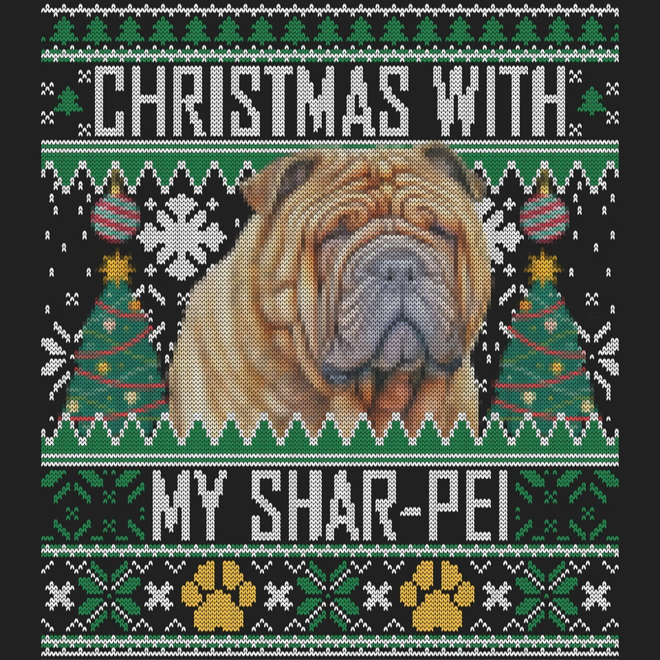 Ugly Sweater Christmas with My Chinese Shar Pei - Women's V-Neck Long Sleeve T-Shirt