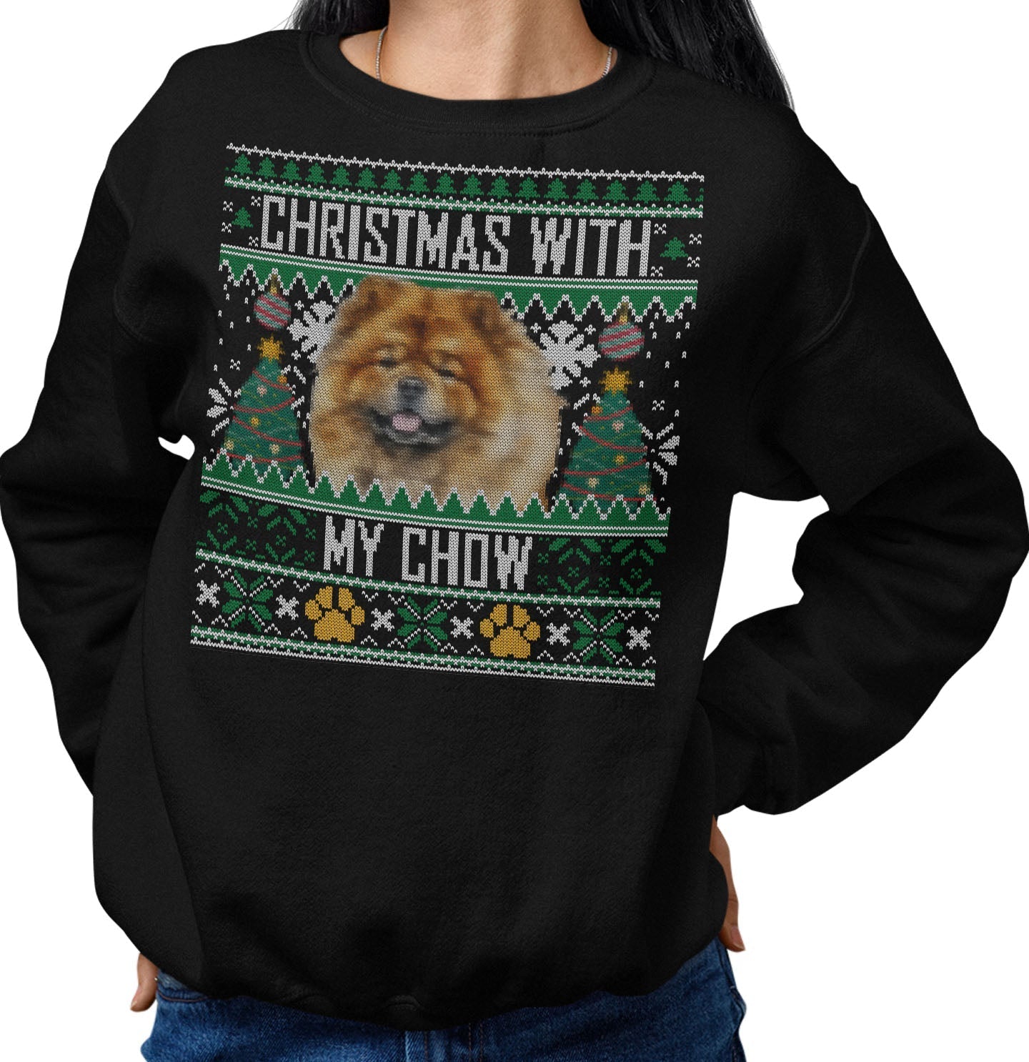 Ugly Christmas Sweater with My Chow Chow Adult Unisex Crewneck