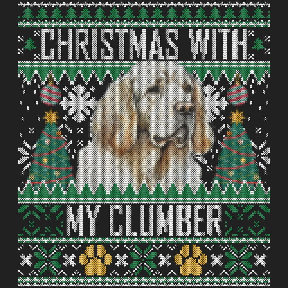 Ugly Sweater Christmas with My Clumber Spaniel - Women's V-Neck Long Sleeve T-Shirt