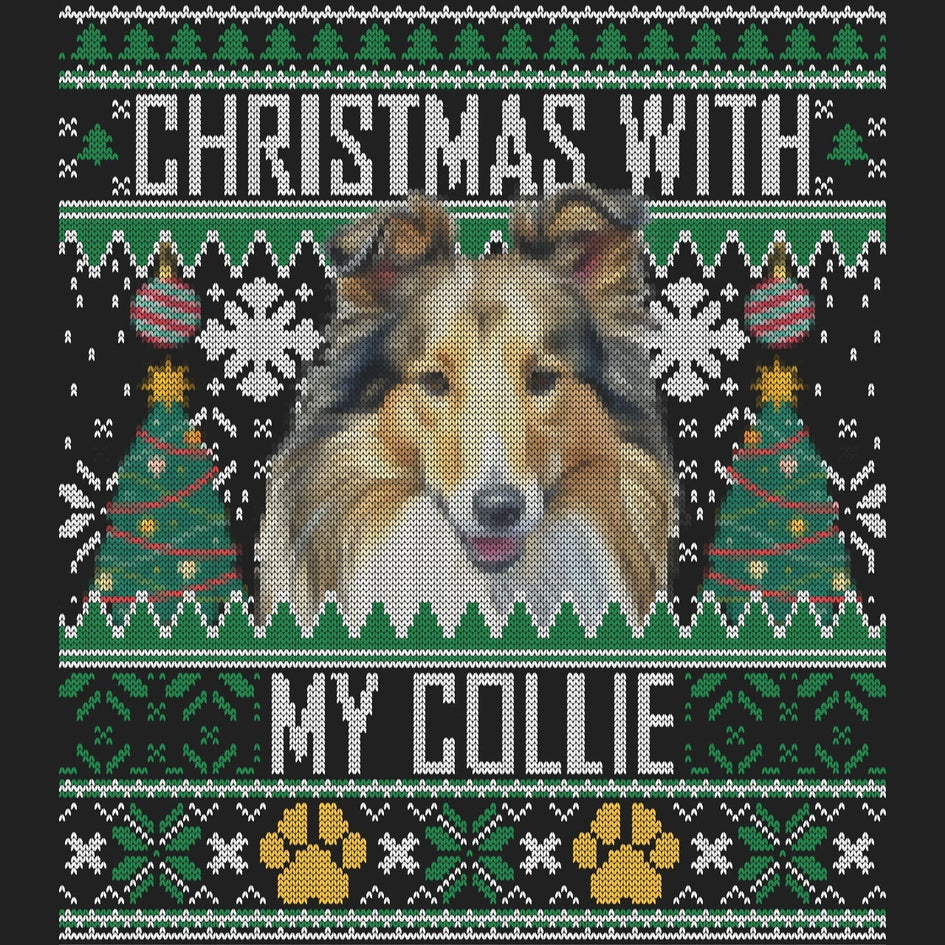 Ugly Sweater Christmas with My Collie - Women's V-Neck Long Sleeve T-Shirt