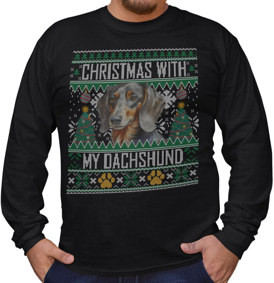 Ugly Sweater Christmas with My Dachshund - Adult Unisex Long Sleeve T-Shirt