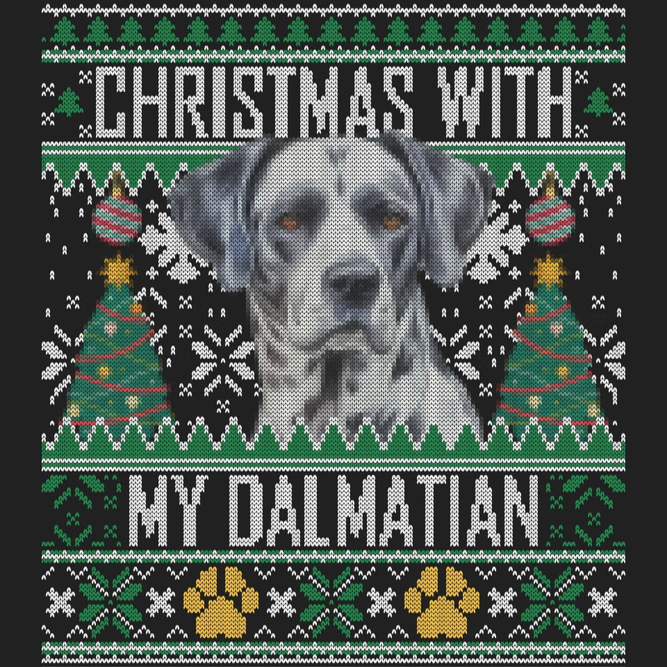 Ugly Sweater Christmas with My Dalmatian - Women's V-Neck Long Sleeve T-Shirt