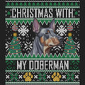 Ugly Sweater Christmas with My Doberman Pinscher - Women's V-Neck Long Sleeve T-Shirt