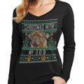 Ugly Christmas Sweater with My Dogue de Bordeaux - Women's V-Neck Long Sleeve T-Shirt
