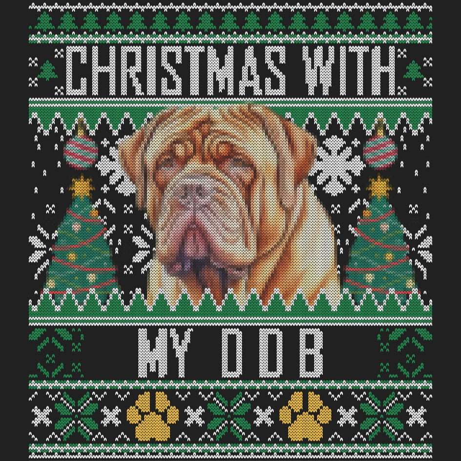 Ugly Sweater Christmas with My Dogue de Bordeaux - Women's V-Neck Long Sleeve T-Shirt
