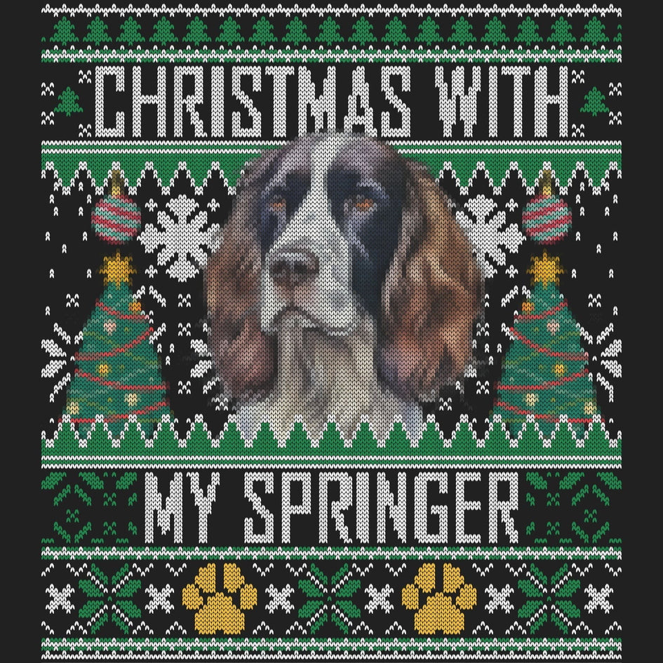 Ugly Sweater Christmas with My English Springer Spaniel - Women's V-Neck Long Sleeve T-Shirt