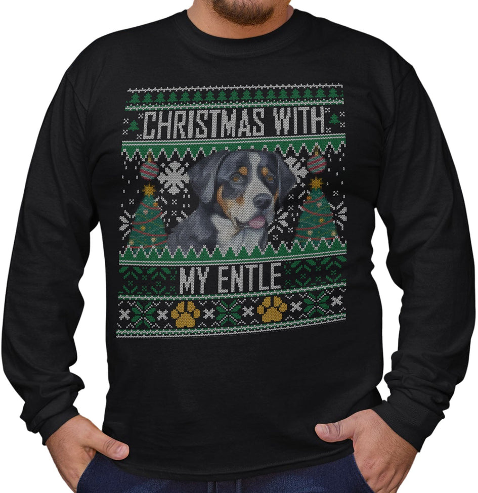 Ugly Sweater Christmas with My Entlebucher Mountain Dog - Adult Unisex Long Sleeve T-Shirt