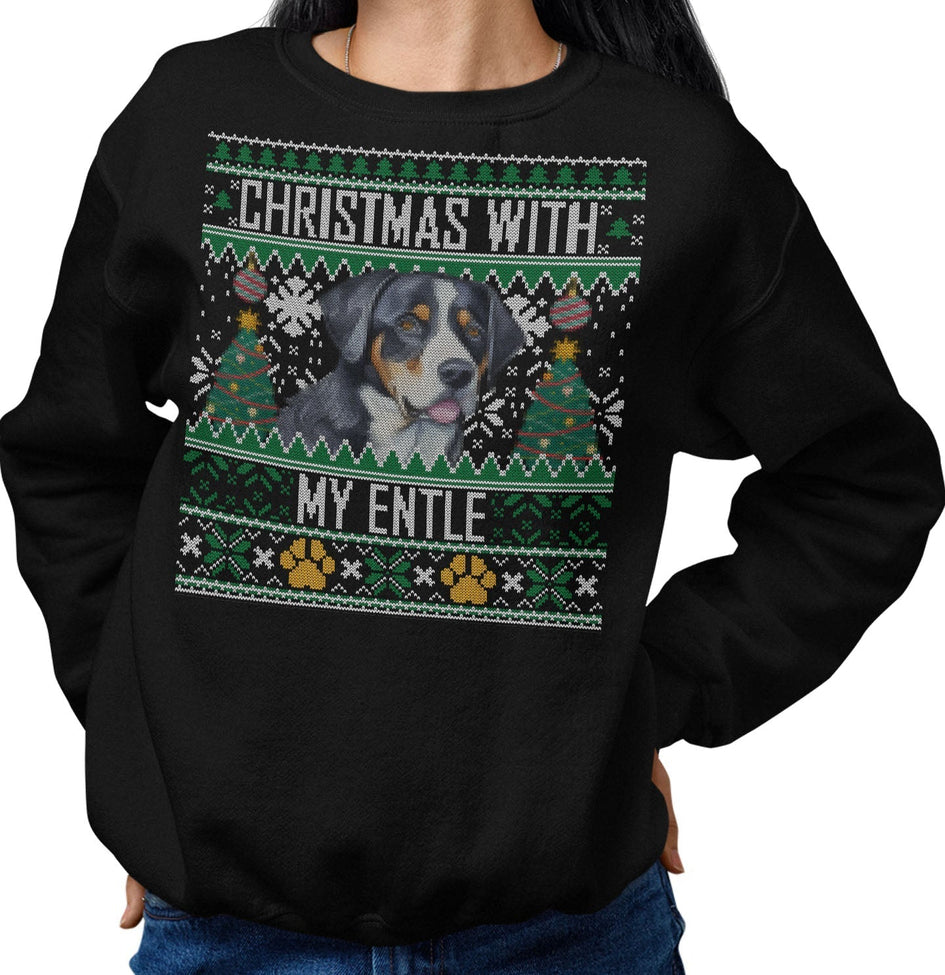 Ugly Sweater Christmas with My Entlebucher Mountain Dog - Adult Unisex Crewneck Sweatshirt