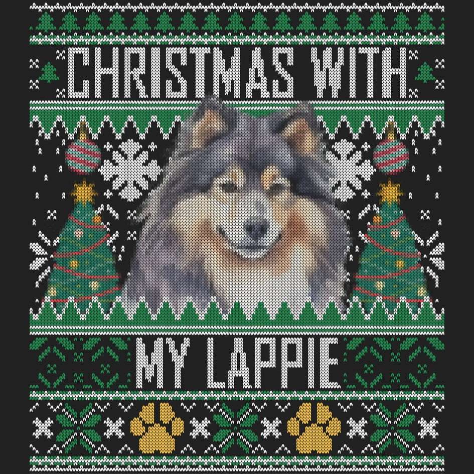 Ugly Sweater Christmas with My Finnish Lapphund - Women's V-Neck Long Sleeve T-Shirt