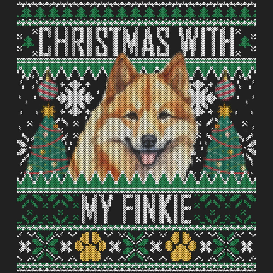 Ugly Sweater Christmas with My Finnish Spitz - Women's V-Neck Long Sleeve T-Shirt