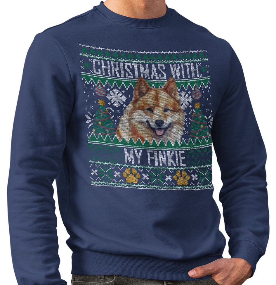 Ugly Sweater Christmas with My Finnish Spitz - Adult Unisex Crewneck Sweatshirt