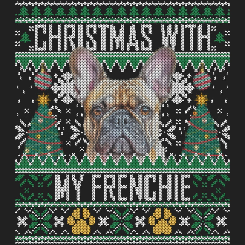 Ugly Sweater Christmas with My French Bulldog - Women's V-Neck Long Sleeve T-Shirt