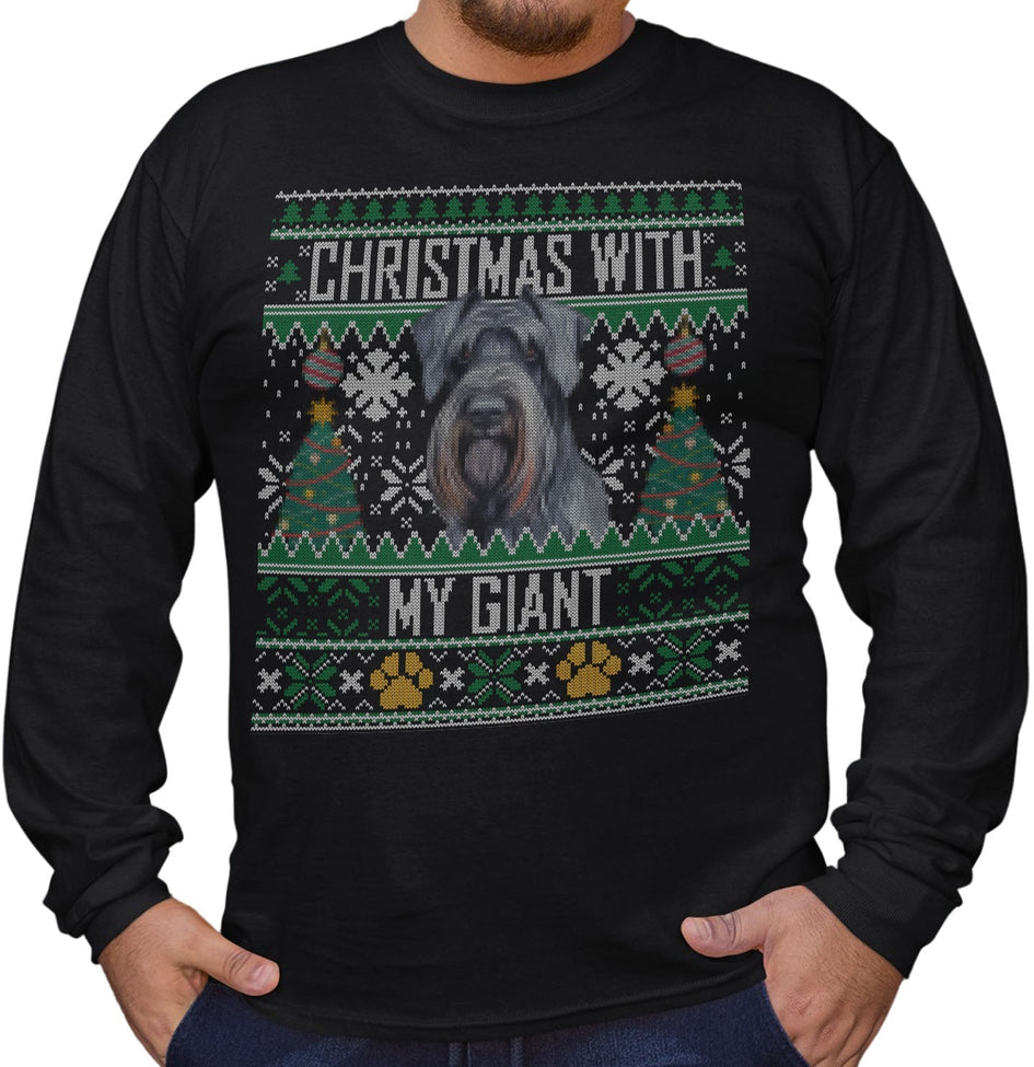 Ugly Sweater Christmas with My Giant Schnauzer - Adult Unisex Long Sleeve T-Shirt