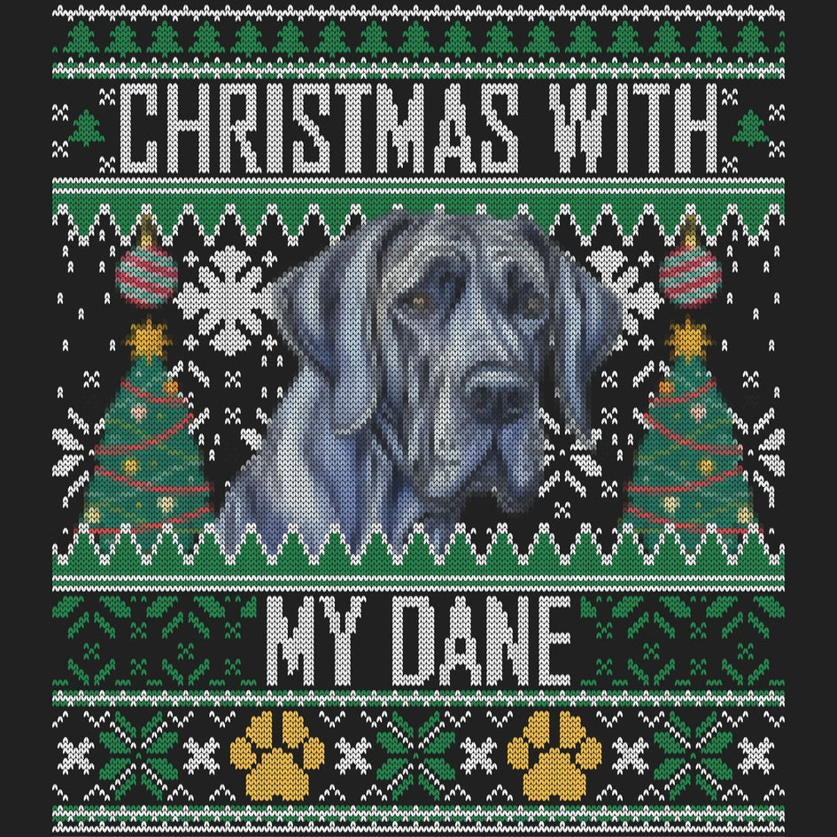 Ugly Sweater Christmas with My Great Dane - Women's V-Neck Long Sleeve T-Shirt
