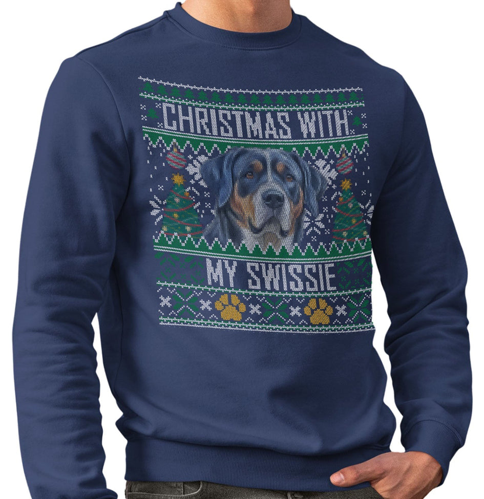 Ugly Sweater Christmas with My Greater Swiss Mountain Dog - Adult Unisex Crewneck Sweatshirt